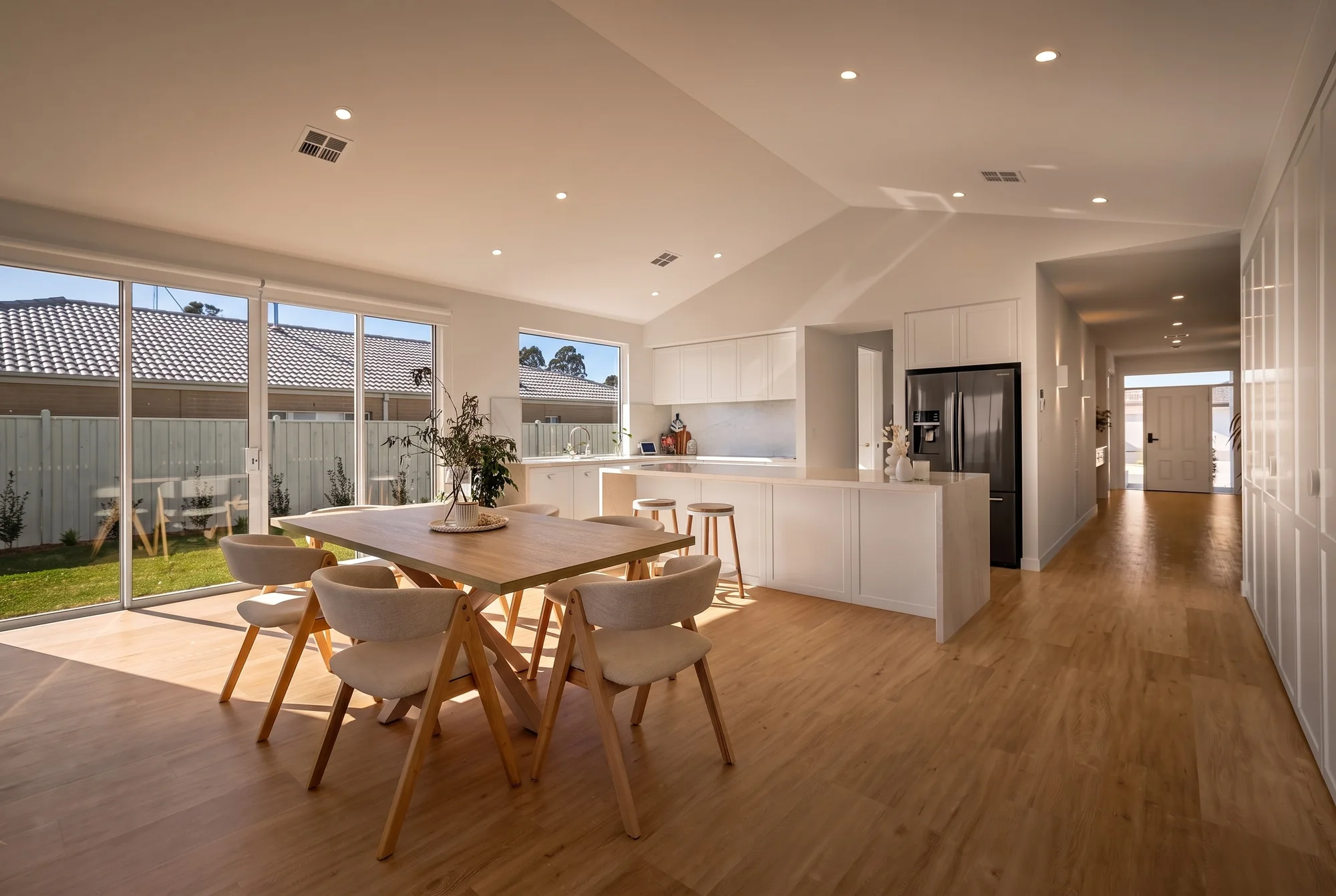 Dining area beside the kitchen, with doors to the yard